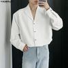 Мужские весенние рубашки с лацканами, длинным рукавом, однотонные, повседневные, свободные, оверсайз топы