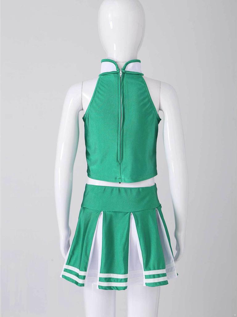 Детский костюм для девочек, форма, комплект одежды для чирлидинга, топ-майка без рукавов со стойкой и юбка