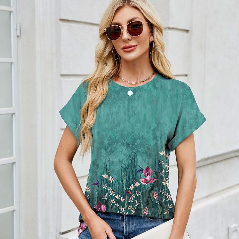 Весна и лето, новый свободный повседневный топ с круглым вырезом и короткими рукавами для женщин