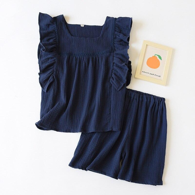 Новые летние женские пижамы, шорты с короткими рукавами, комплект из двух предметов, креповый жилет из 100% хлопка + шорты, милая домашняя одежда, комплект из двух предметов