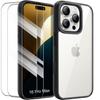 Protective Case - BOOLING - for iPhone 16 Pro Max - Black Silicone - Transparent PC Back - 2 Tempered Glasses
