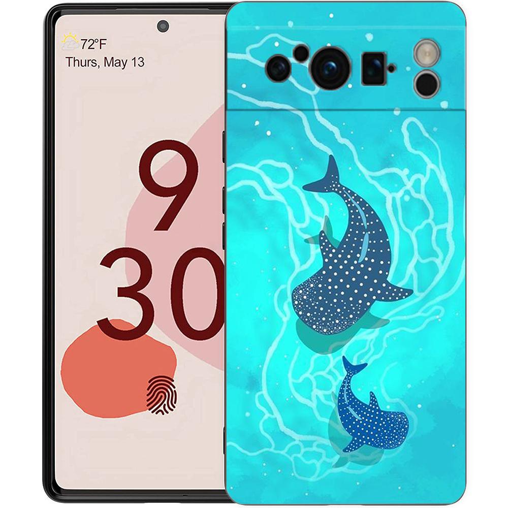 Роскошный ТПУ чехол для телефона Google Pixel 9 8 8A 7 7A 6 Pro XL 6A 5G Океан Кит Акула Плавают Черный Мягкий Задний Чехол