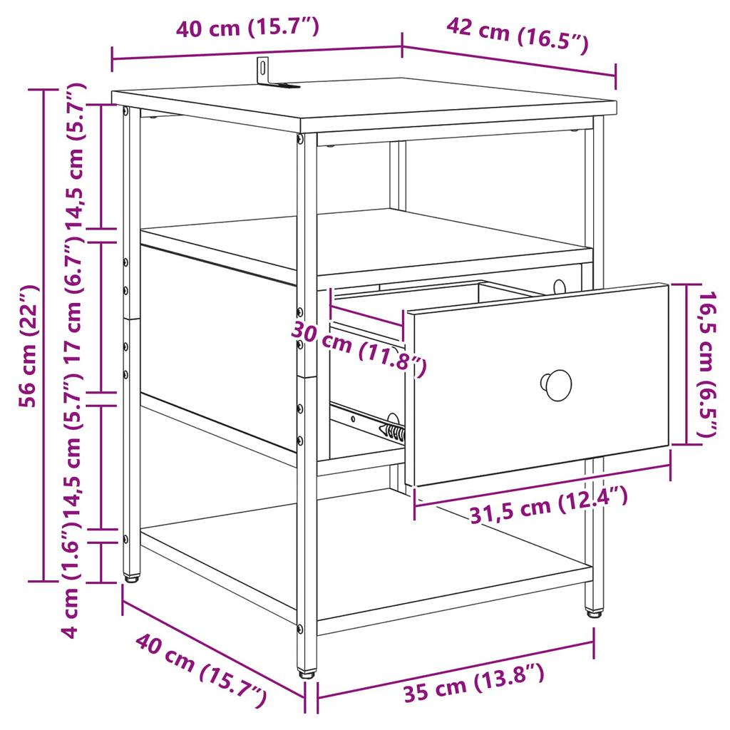 Nightstand Set of 2 Black Oak Effect 40 x 42 x 56 cm