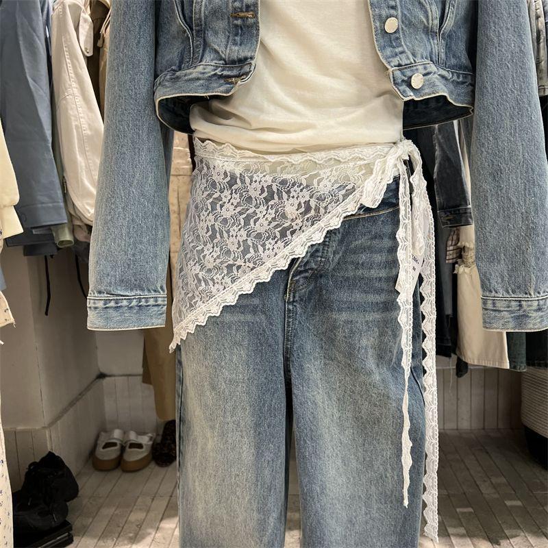 Korean Style Rooster Lace Patchwork Triangle Scarf & Apron Layering Accessory