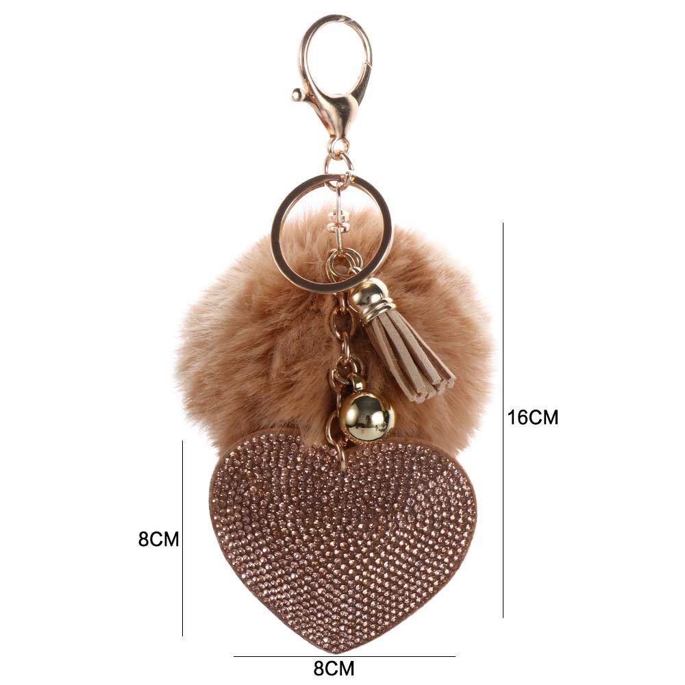 for Women's Bags Girls Ornaments Rhinestone Heart Rhinestone Keyrings Bag Pendant Pompom Keychains