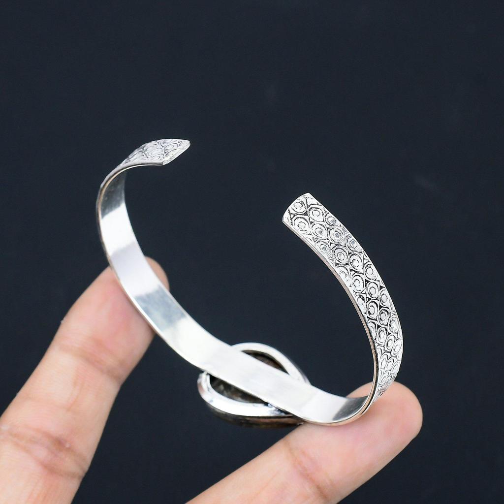 Sterling Silver Natural Petrified Wood Jasper Birthday Wedding Bangle Bracelet