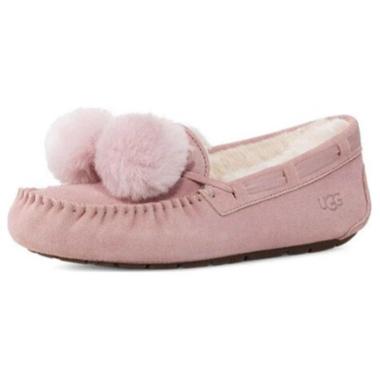 UGG Leather Pom Pom Bow Flat Shoes Women Flats Rose-Gray 1138651-RSGRY