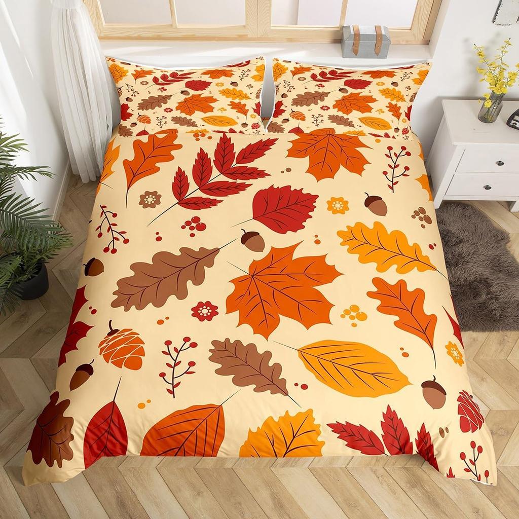 Happy Thanksgiving Duvet Cover Fall Maple Leaf Bedding Set Microfiber Gnome Gold Pumpkin Farm Harvest Comforter Cover Twin King