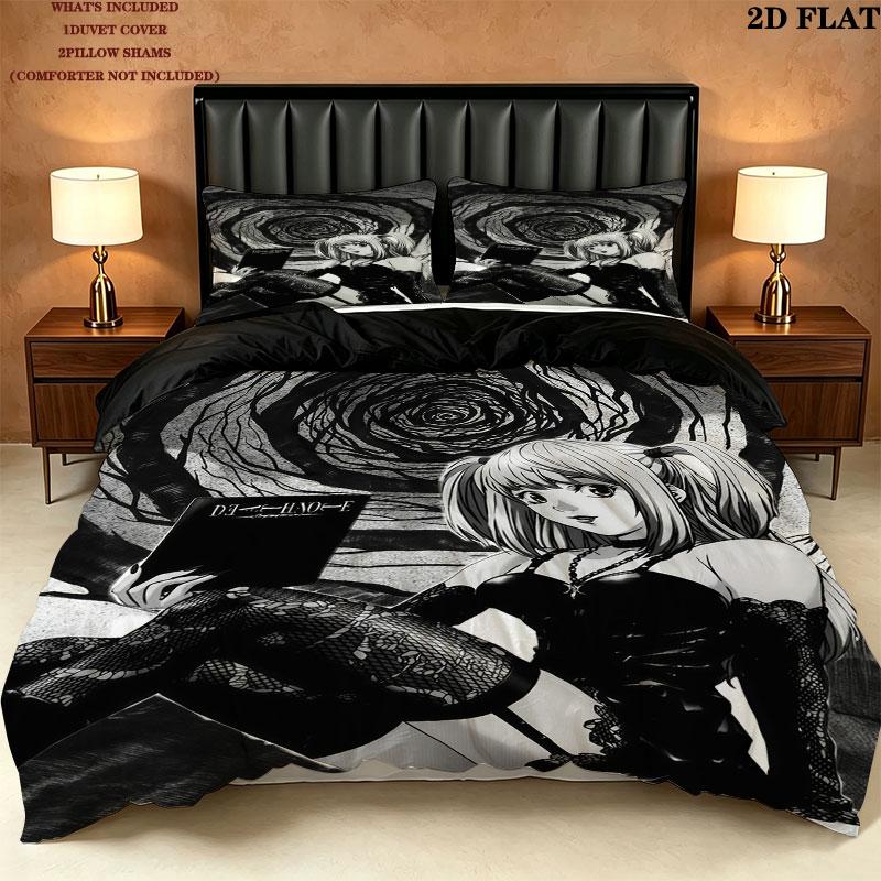 Death Note Pattern Bedding Quilt Set Quilt Cover Pillowcase Home Birthday Gift(1 * duvet cover + 2 * pillowcase, without core)