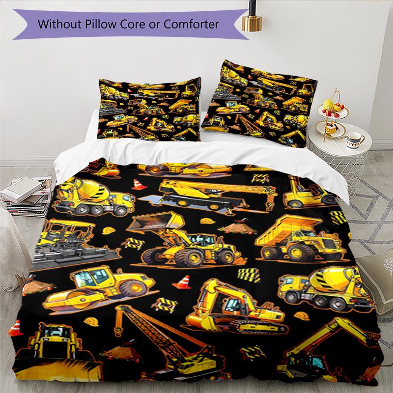3pcs excavator Bedding Set Duvet Cover Closure Includes 1 Duvet Cover & 2 Pillowcases, Soft and Comfortable for All Seasons.