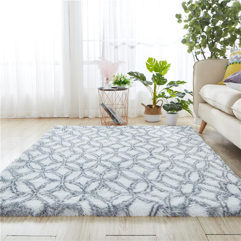 Tie Dye Plaid Plush Gradient Carpet, Living Room Floor Mat, Fluffy Rugs,Fully Spread Bedroom Bedside Blanket, Modern Living Room Rugs