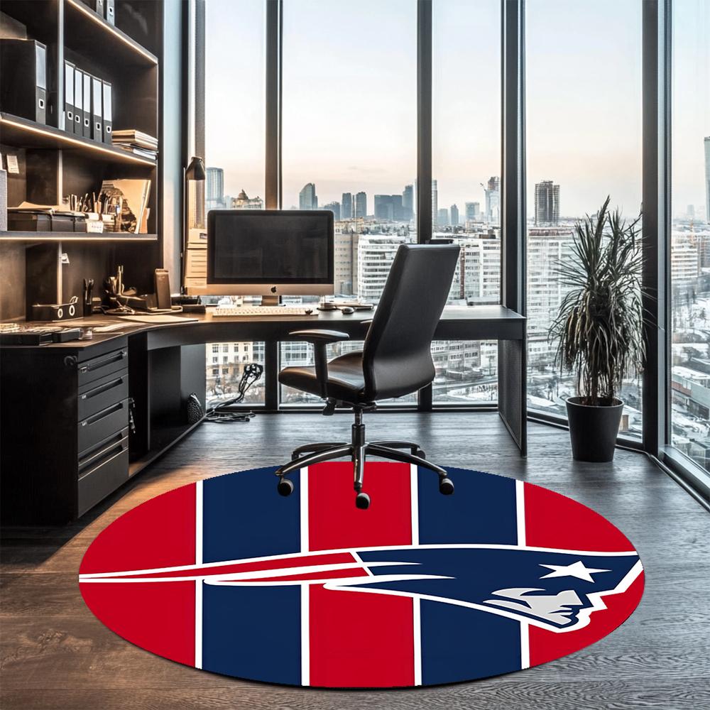 New England Patriots Printed Round Rug Carpet Chair Rug Area Rug Entryway Doormats,for Office Chair Living Room Bedroom Kitchen Room.
