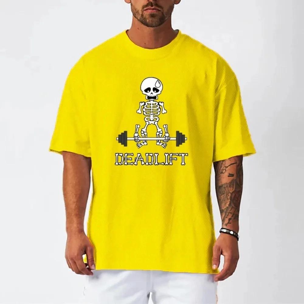 Человеческий скелет, тяга штанги, спортивная одежда для мужчин, фитнес, свободная футболка большого размера, сетчатая быстросохнущая рубашка с короткими рукавами для бодибилдинга
