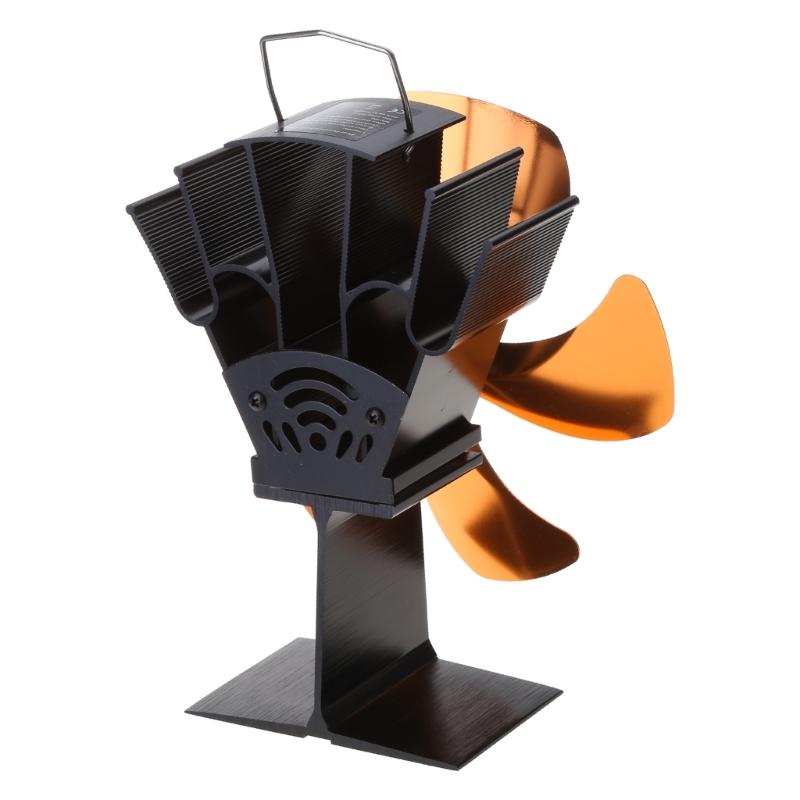 5 Blades Efficient Wood Stove Fan Wood-burning Real Fire Fireplace Fan for Pellet Wood Log Burning Stove Home Black