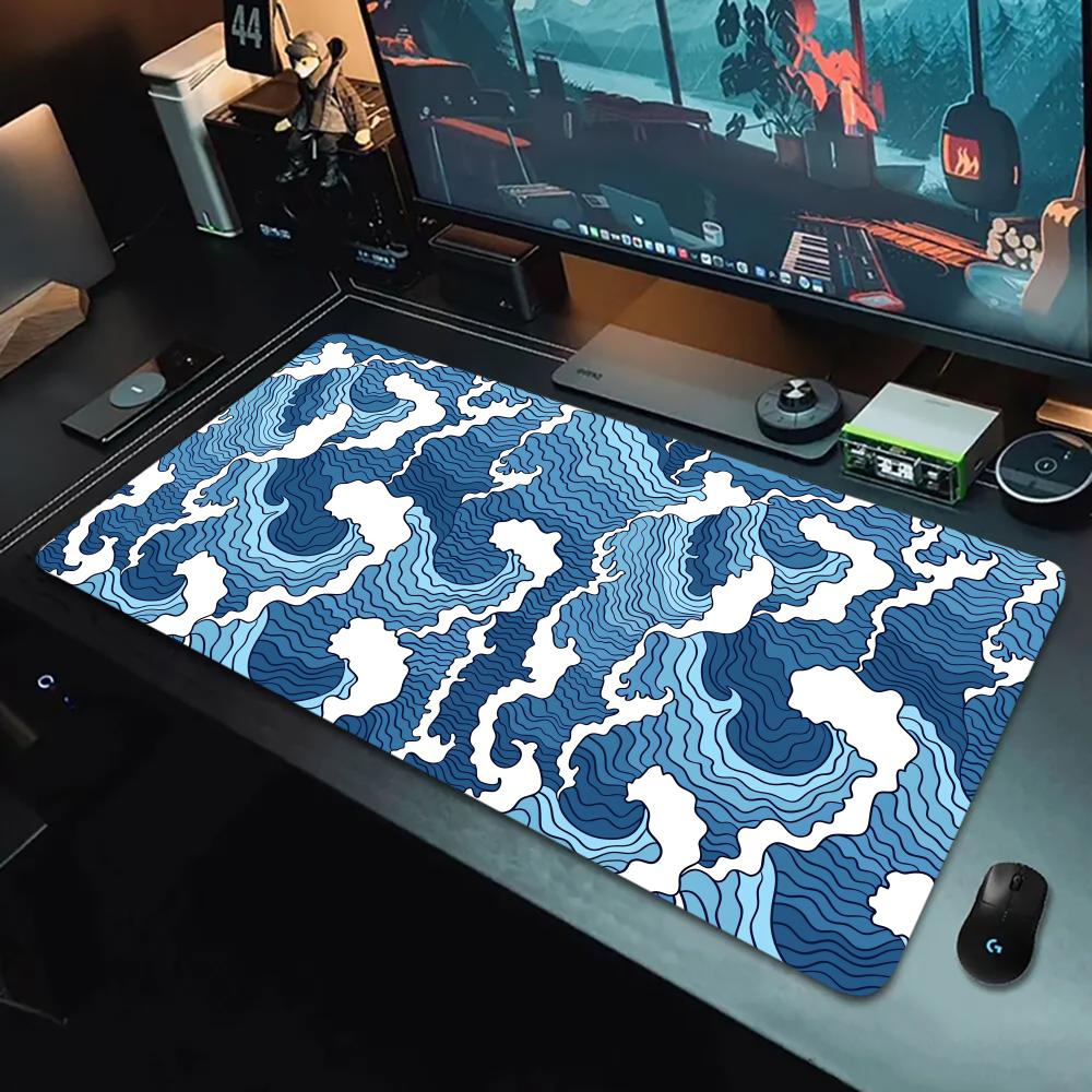 Japanese Blue Waves Art Mouse Pad XXL Gaming Rubber MousePads Large Office Long Mousepad Rubber Table Mat desk Accessories Rug