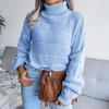 Women Autumn Winter Causal Turtleneck Long Sleeve Cutout Bottom Knit Sweater S-L