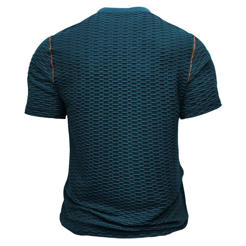 Men's Ribbed Button Henley T-Shirt, European American Casual Sport Short Sleeve Tee