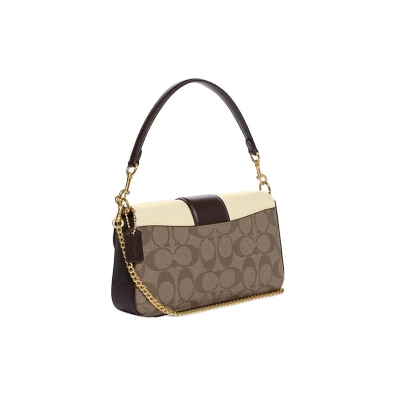 Coach Grace 22 Classic Monogram Canvas And Leather Shoulder Bag Women Shoulder Bag Khaki-Brown White CC033-IMOTV