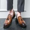 Men Tassel Loafers Leather Shoes Formal Elegant Dress Shoe Simple Slip On Man Casual Footwear Original Pointed Boos Moccasins