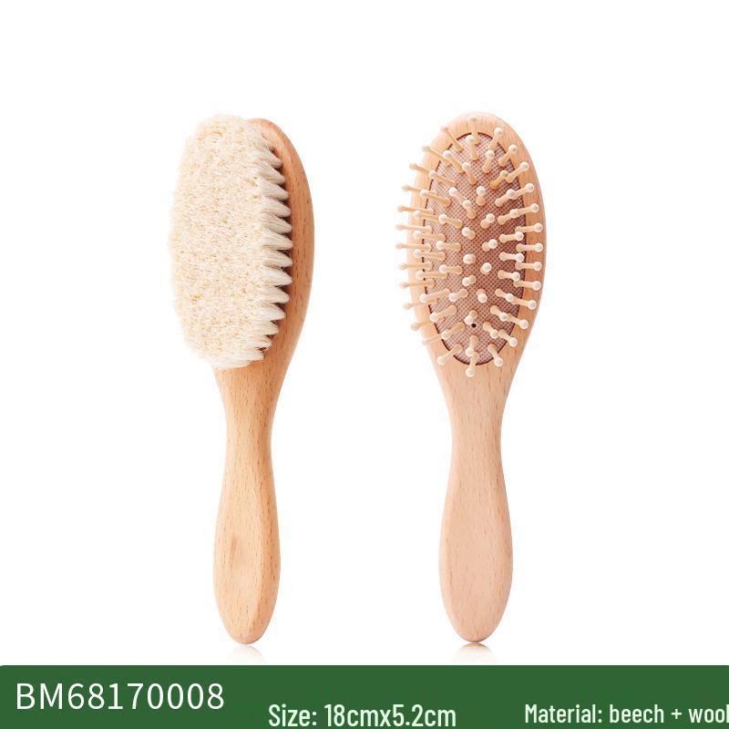 Beechwood Infant Hair & Bath Brush Set: Detangling, Massage, Air Cushion Brush & Flat Comb.