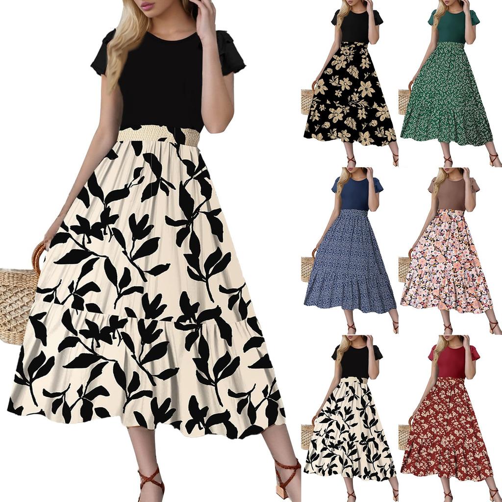 Женское платье с цветочным принтом и высокой талией, модное и элегантное