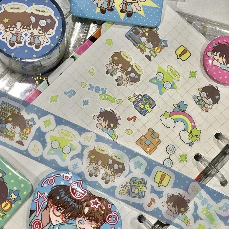 Ins Korean Cute Boy PET Decoration Adhesive Tape Planner Handbook DIY Scrapbooking Journal Collage Material Stickers Roll