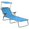 VidaXL Chaise Longue with Canopy Steel Blue