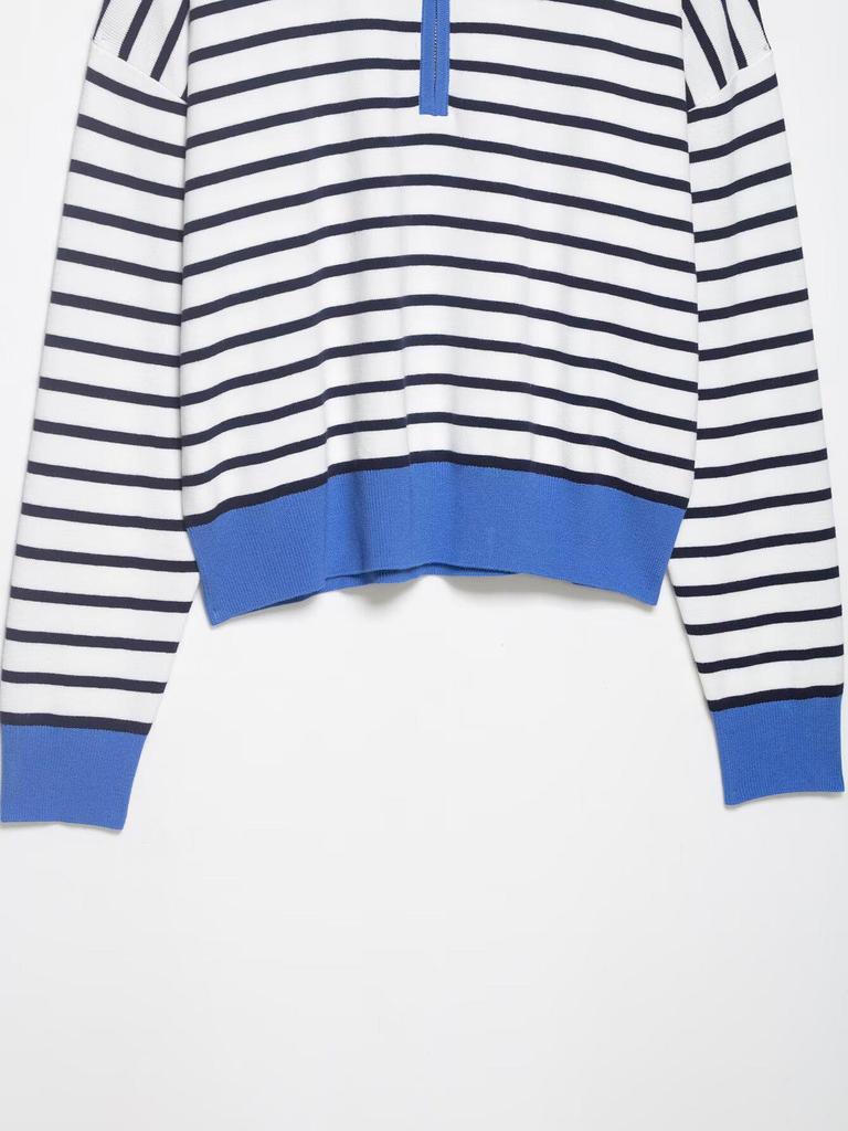 European & American Striped Zipper Knit Polo Shirt