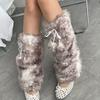 Spotted Fuzzy Leg Warmers Cute Deer Hood with Lace Women Fluffy Boot Cuff Shoe Cover Furry Leg Warmers with Pompom for Winter Party Street Dating Wear
