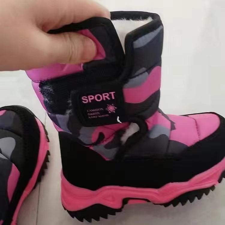 Детские зимние ботинки для мальчиков и девочек, водонепроницаемые, теплые, противоскользящие, для холодной погоды, камуфляжные, плюшевые, утолщенные, хлопковые ботинки