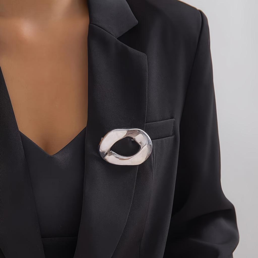 1pc Fashionable Minimalist Irregular Hollow O-Shaped Brooch, Vintage Minimalist Elegant Style Jewelry Accessory For Suits And Dresses