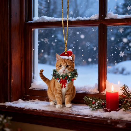 Yousheng Рождественский кулон 2D акриловый кот в рождественском венке шарм подвеска для автомобиля украшение для дома офиса вечеринок