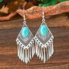 Горячая Распродажа, Модные Ромбовидные Серьги Женские, Креативные Винтажные Серьги с Бирюзой, Серьги с Бахромой