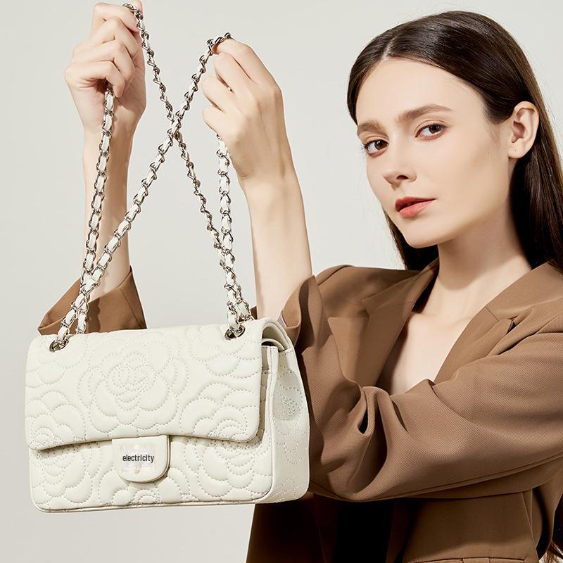 Elegant Xiangfeng Camellia Diamond Women's Bag: Textured, Fashionable High Goat Leather Chain Crossbody Shoulder Bag