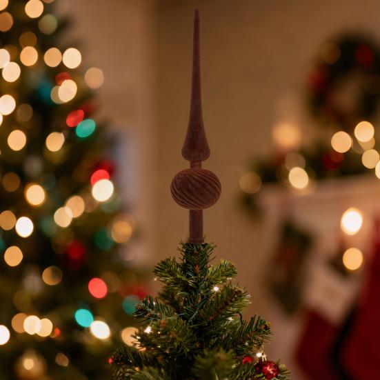 Christmas Tree Topper 11 Inches Velvet Flocked Gourd Tree Topper Colorful Spiral Christmas Tree