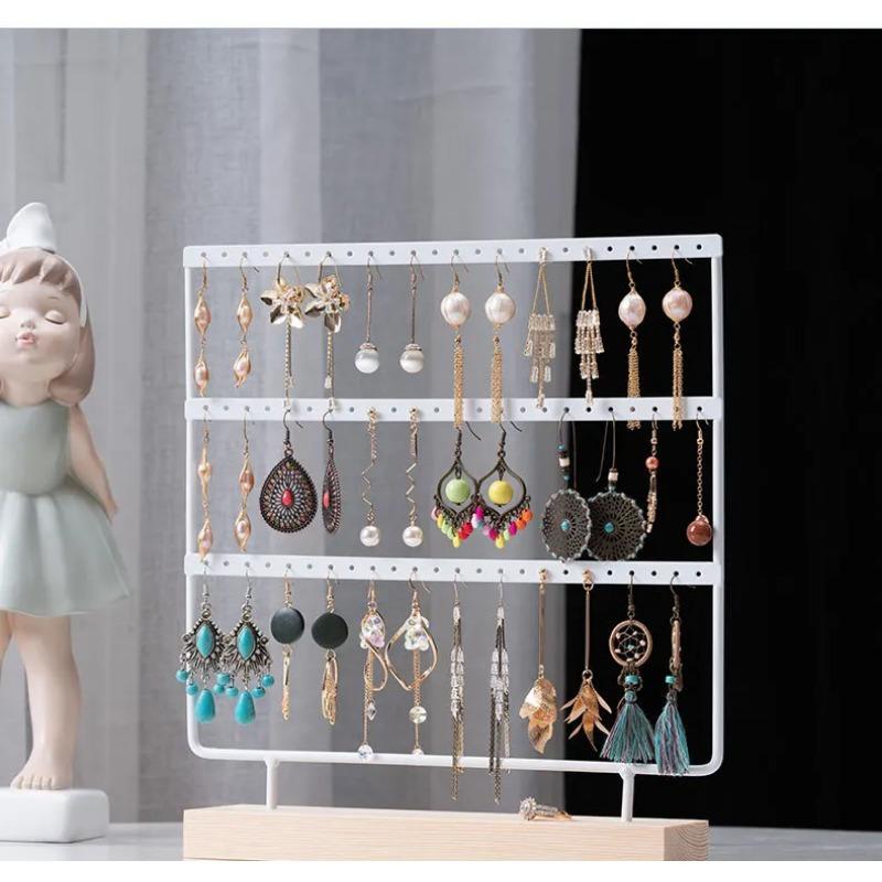 3-уровневый держатель для сережек с 72 отверстиями, металлический 3-слойный органайзер для хранения ювелирных изделий, деревянная подставка, подставка для ушей, подставка для ушей, подарок
