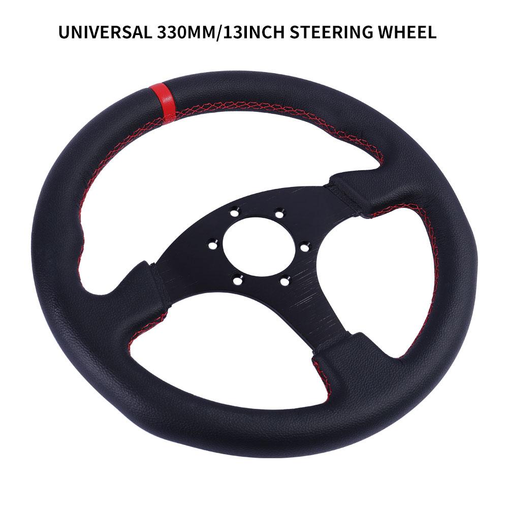 330mm/13Inch Flat Steering Wheel Leather Aluminum Frame Racing Drift Pc Game Steering Wheel Universal
