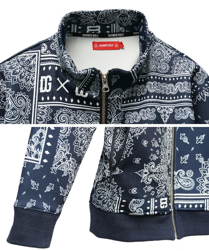 DIVINER GOLF Комплект из лонгслива и брюк для гольфа с принтом «Пейсли» и в стиле «джоггер», мужской, цвет темно-синий, для осени/зимы, с воротником-стойкой. L, (Темно-синий логотип).