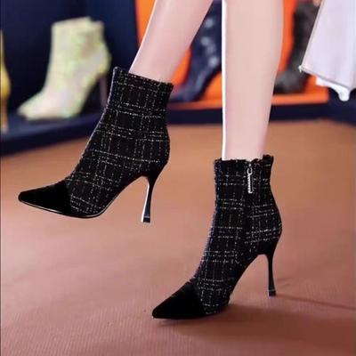 2024 Сращивание короткие сапоги женские остроносые сексуальные шпильки каблуки-шпильки с боковой молнией сапоги до середины голени осень зима элегантные сапоги для отдыха