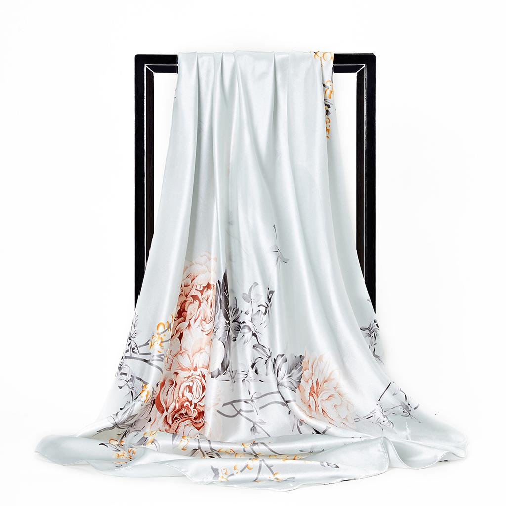 Women Fashion Square Vintage Print Satin Neckerchief Sun-Proof Scarf Scarves Shawl High Quality 1PC 90*90cm