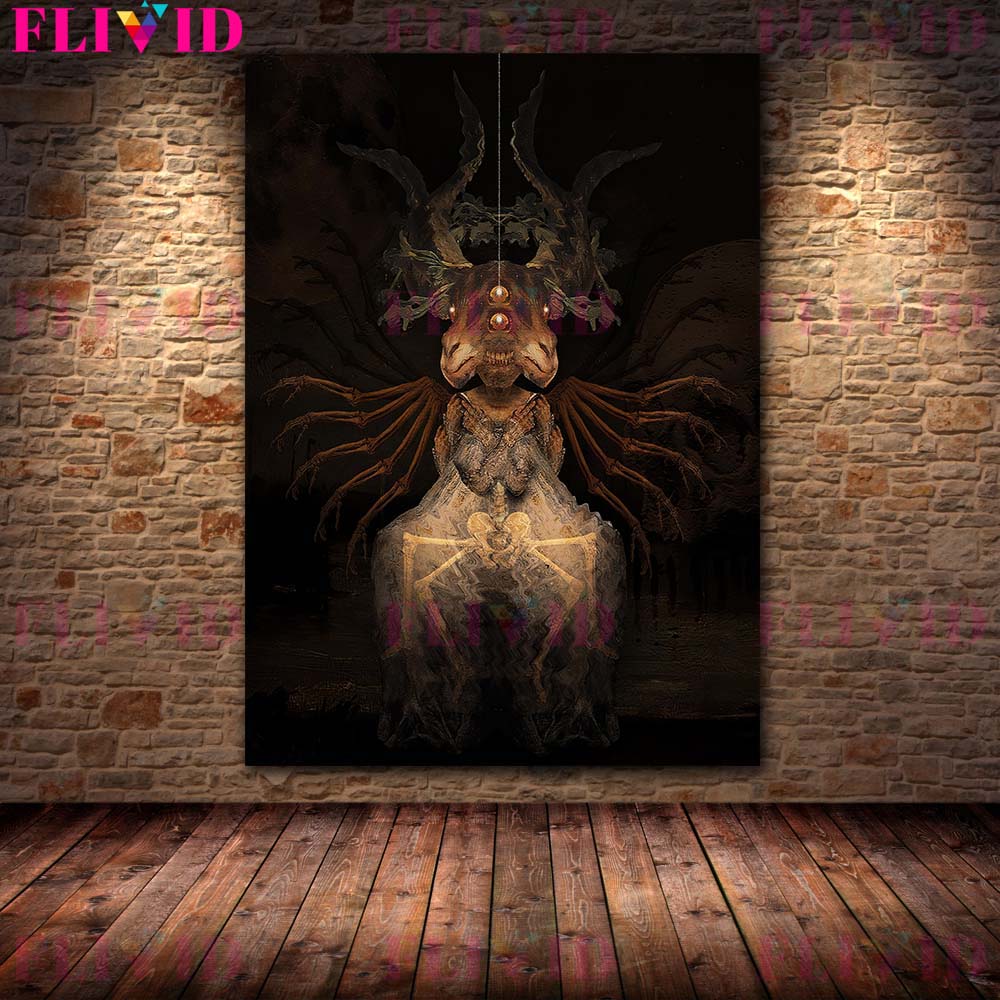 Сюрреалистический художественный постер Dark Demon Terror Art и печатная стена с портретом готического призрака
