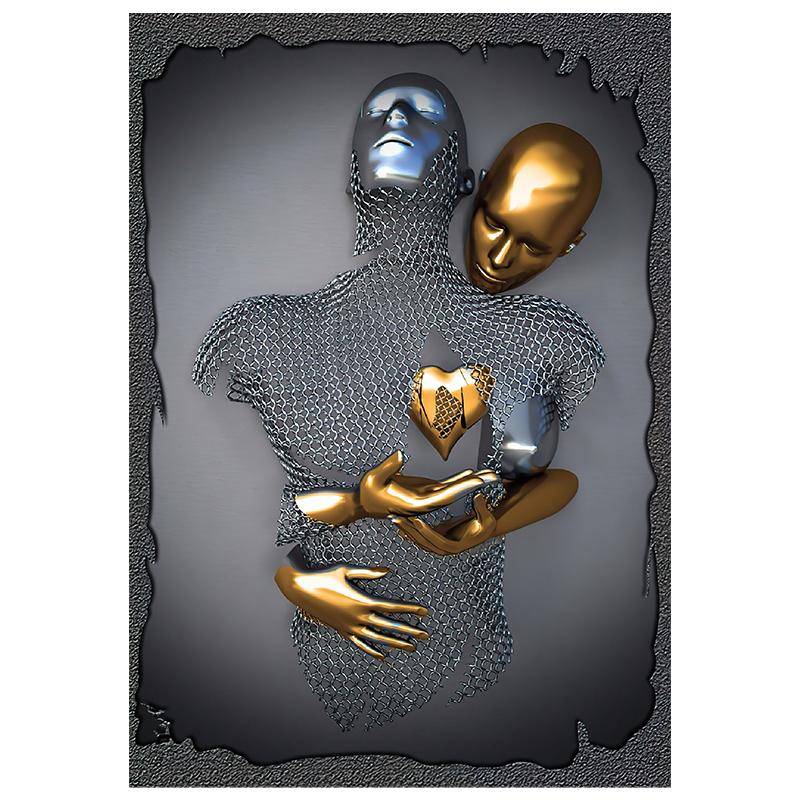 Абстрактная пара Скульптура Холст Картина Красное сердце Металлическая статуя Плакаты для влюбленных Настенная картина для гостиной Украшение дома