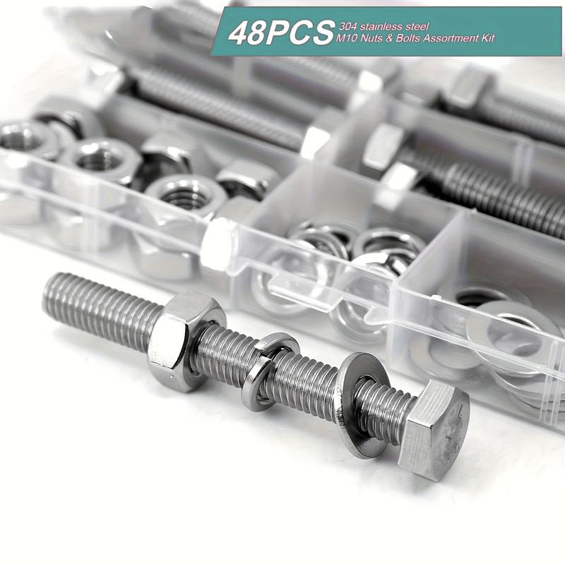 M6 M8 M10 Heavy Duty Bolts and Nuts Assortment Kit, 304 Stainless Steel, Includes 8 Most Common Sizes
