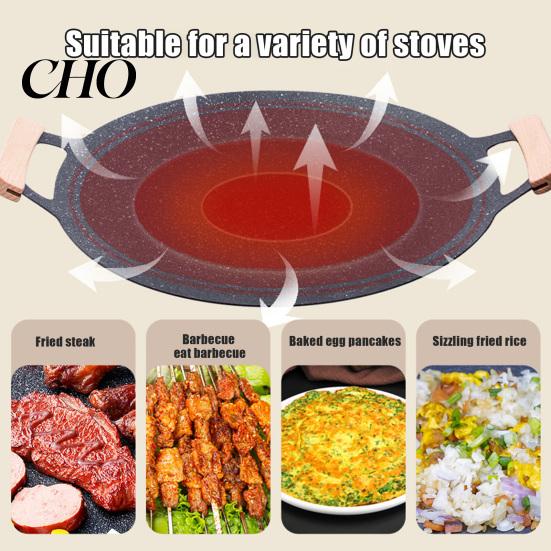 Family Size Outdoor Cooking Pan Electric Smokeless Grill, Nonstick Griddle, Korean BBQ Meat Roaster Quick Heat Conduction with Handle, Round