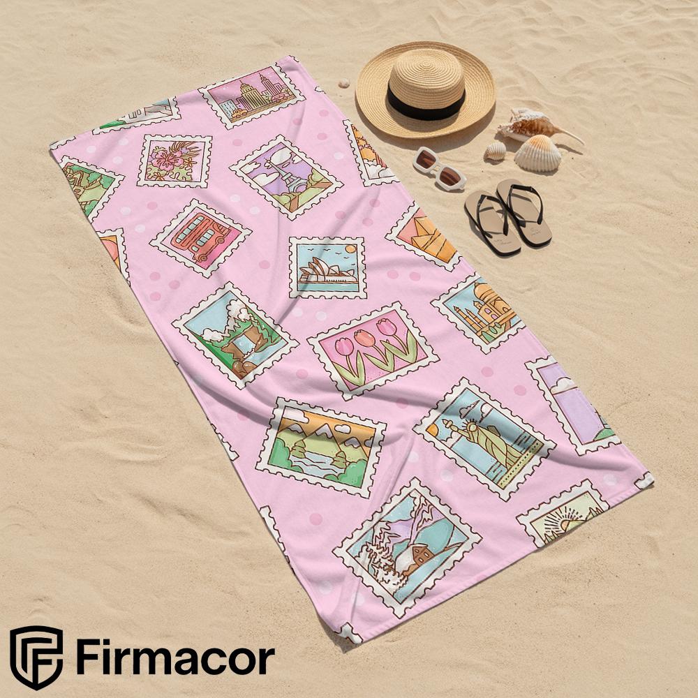 Travel Stamp Soft Portable Travel Towel Unisex Ultra Lightweight Microfiber Oversized Sand Free Quick Dry Beach Towel