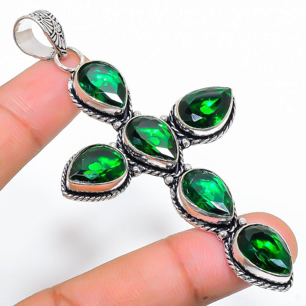 Chrome Diopside Gemstone Handmade 925 Sterling Silver Jewelry Pendant 3.35" M1Z71