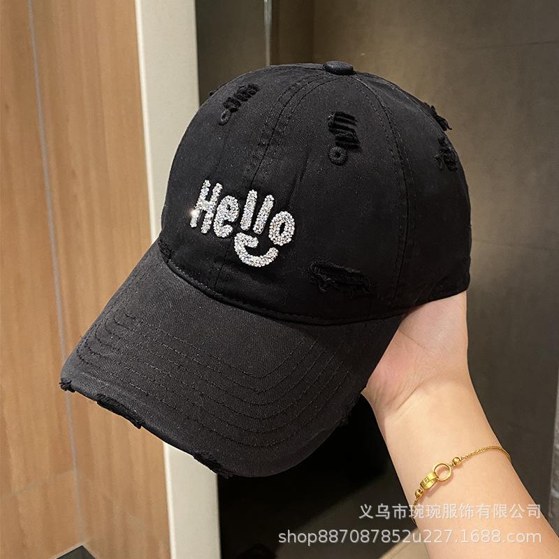 Spring letter hot diamond baseball hat men and women outdoor old hole shading sun protection cap casual cap