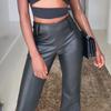Расклешенные брюки с высокой талией 2023 Весенняя мода женские эластичные брюки из искусственной кожи узкие повседневные брюки для бега 26318