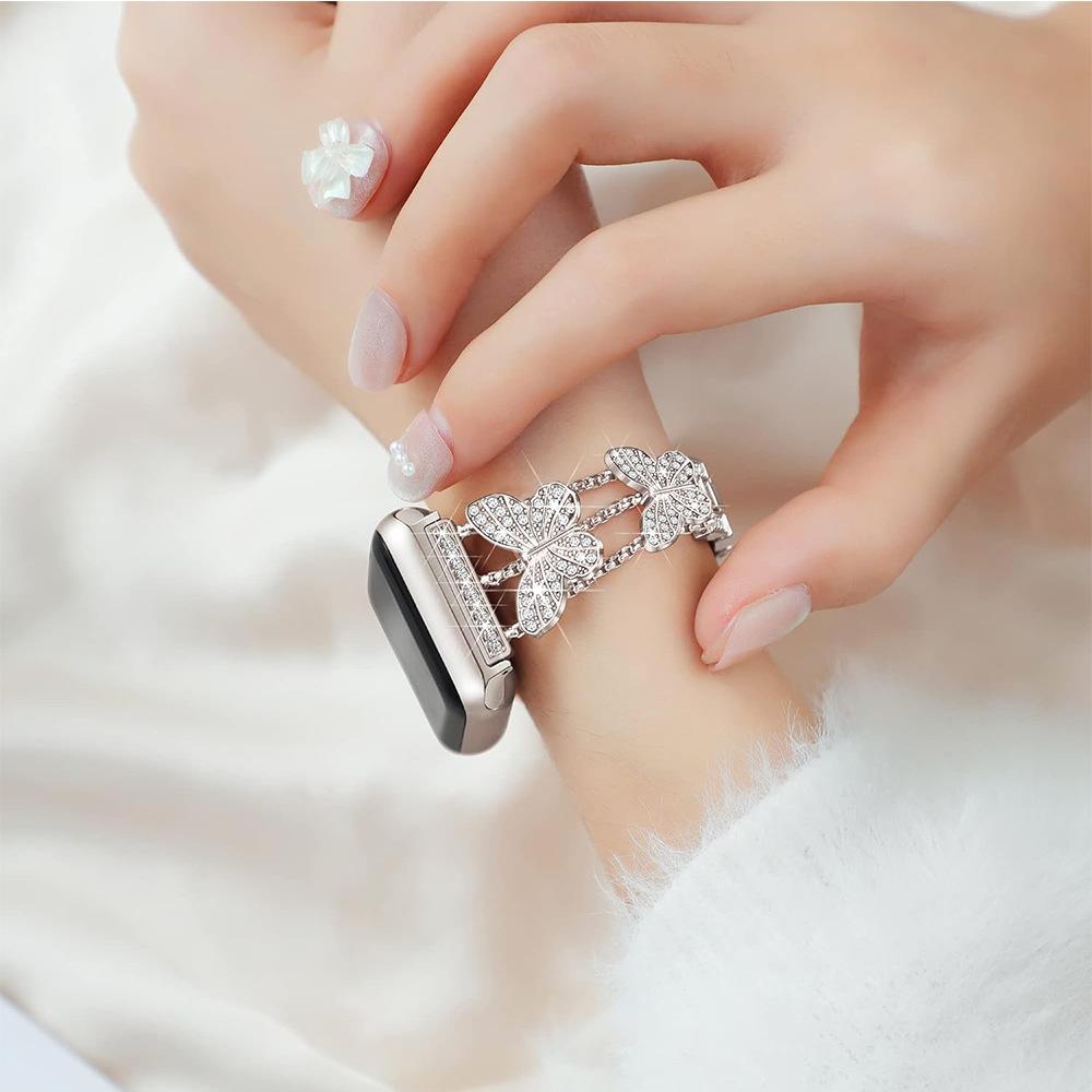 Для ремешка Apple Watch 44 мм 40 41 38 мм, блестящий металлический браслет с бабочками для iWatch Series 9 8 7 6 5 4 3 SE 42 мм 45 мм