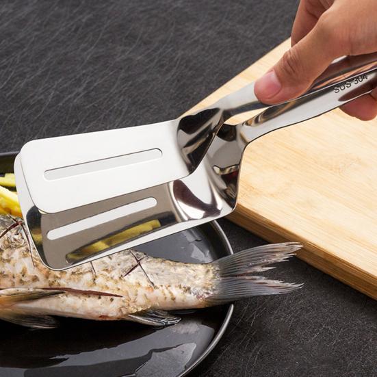 Stainless Steel Food Clip Hollow Long Anti-slip Handle Anti-scald Multifunctional Steak Meat Fish Frying Barbecue Serving Clamp Tong Spatula